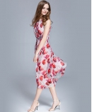 Crepe silk crinkle Floral printed maxi dress