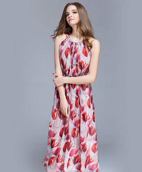 Clothing - Crepe silk crinkle Floral printed maxi dress