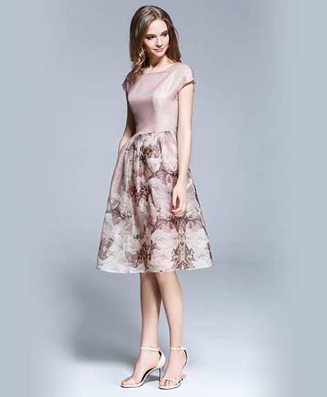 Dress - Floral placement print silk organza midi dress
