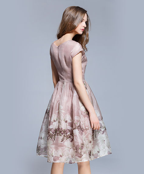 Dress - Floral placement print silk organza midi dress