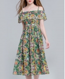 Floral printed silk linen dress