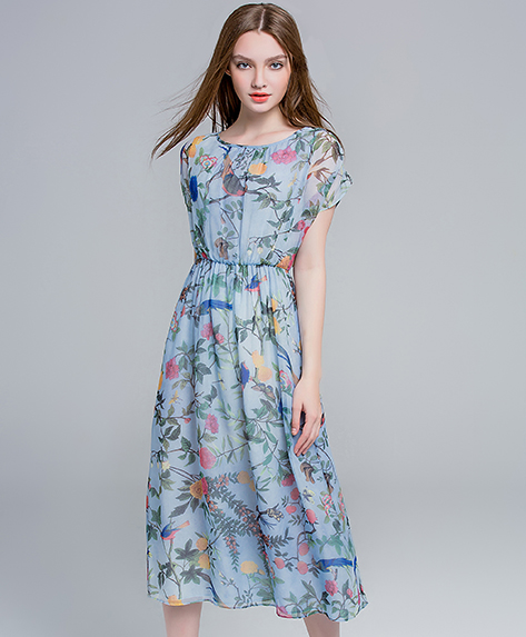 Dress - Floral printed silk chiffon maxi dress