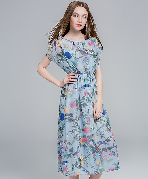 Dress - Floral printed silk chiffon maxi dress