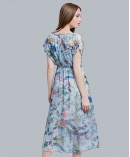 Floral printed silk chiffon maxi dress