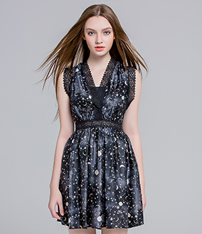 Dress - Moon & star printed silk satin dress