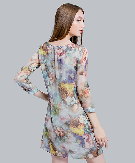 Dress - Floral printed Silk crepe crinkle dress
