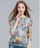 Floral printed silk crinkle top