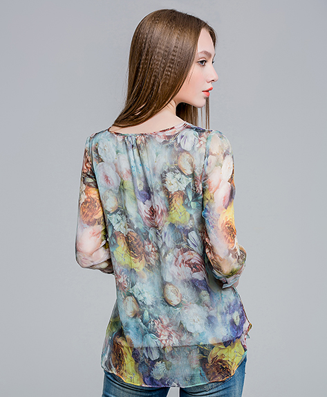 Tops - Floral printed silk crinkle top