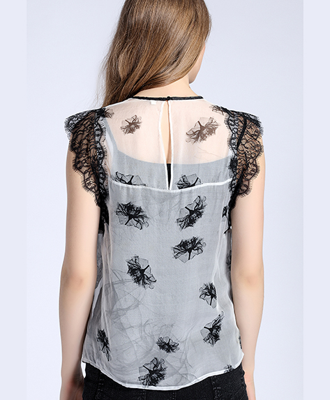 Tops - Printed lace silk chiffon top