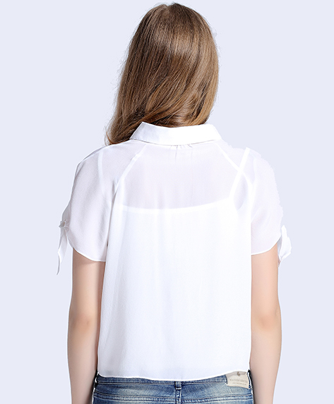 Tops - White sleeve silk crepe de chine short shirt