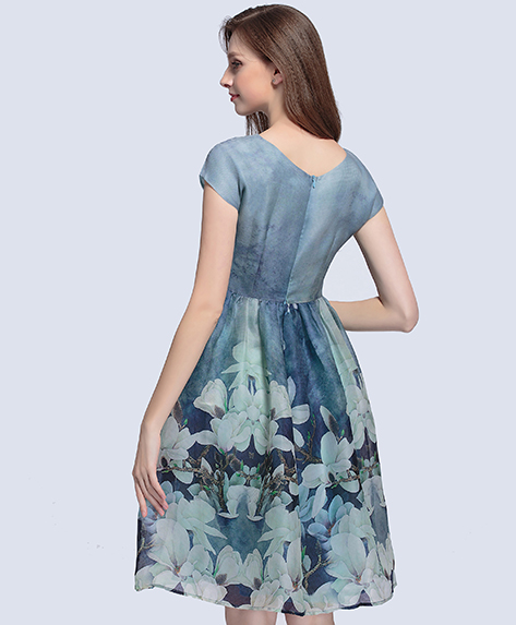 Dress - Floral printed organza  silk dress