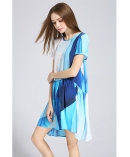 Ocean color printed loose fit silk dress