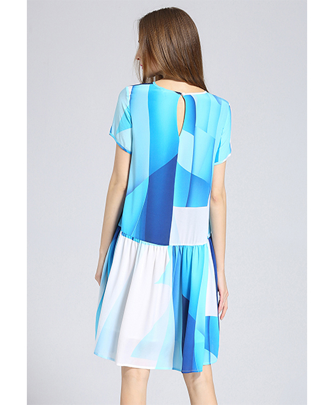 Dress - Ocean color printed loose fit silk dress