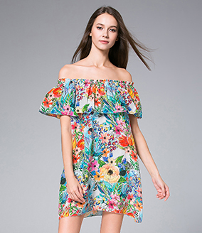Dress - Flowers Printed silk crepe mini  dress