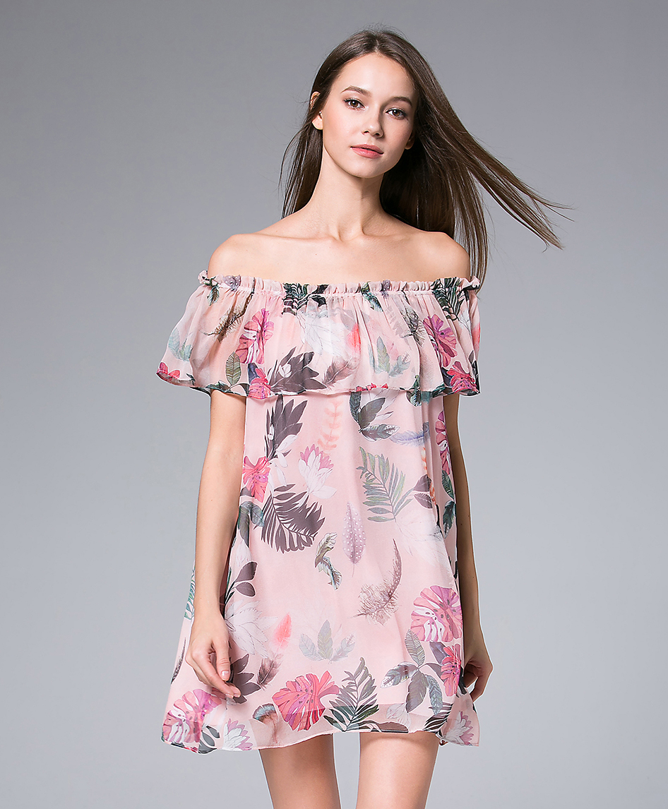 Dress - Pink natural printed silk georgette mini dress