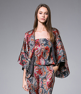 Coats - Grey Paisley Printed Kimono