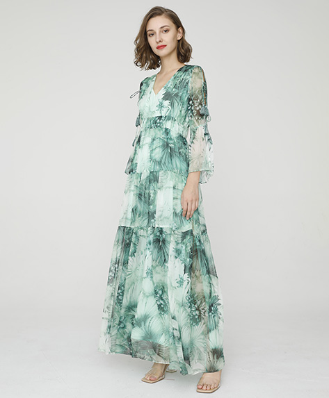 2024 Spring Summer - Botanic-print silk-chiffon maxi dress