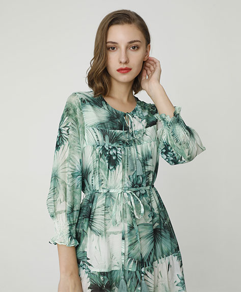 2024 Spring Summer - Garden Print Resort Silk Cotton Dress