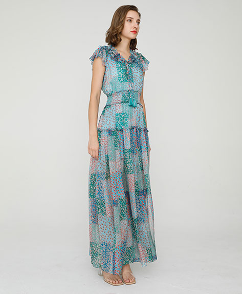 2024 Spring Summer - Botanic-print silk-chiffon maxi dress