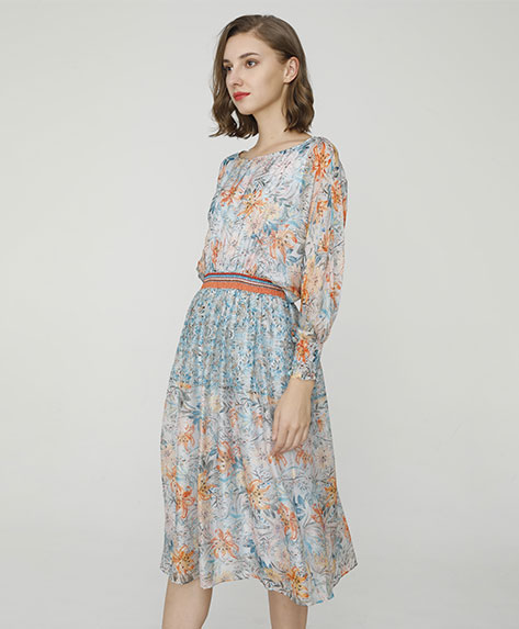 2024 Spring Summer - Floral-print silk-chiffon midi dress