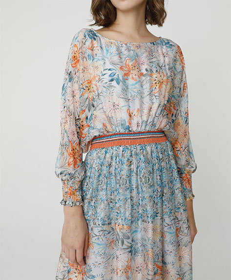 2024 Spring Summer - Floral-print silk-chiffon midi dress