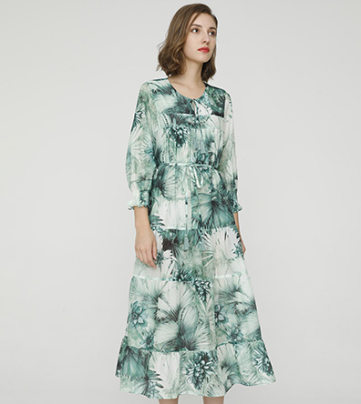 Garden Print Resort Silk Cotton Dress - 2024 Spring Summer