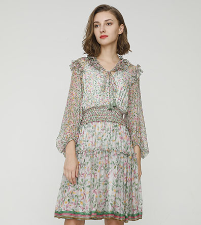 Floral print silk-chiffon dress - 2024 Spring Summer