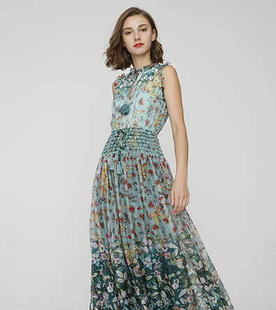 Botanic-print silk-chiffon maxi dress - 2024 Spring Summer